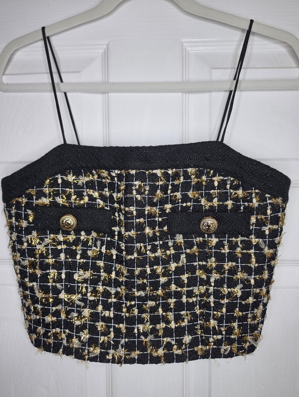 NWT Endless Rose Tweed Cami Tank Top in Black and Gold
